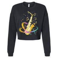 Saxophone Player Musical Notes Jazz Musician Saxophonist Sax Cropped Pullover Crew