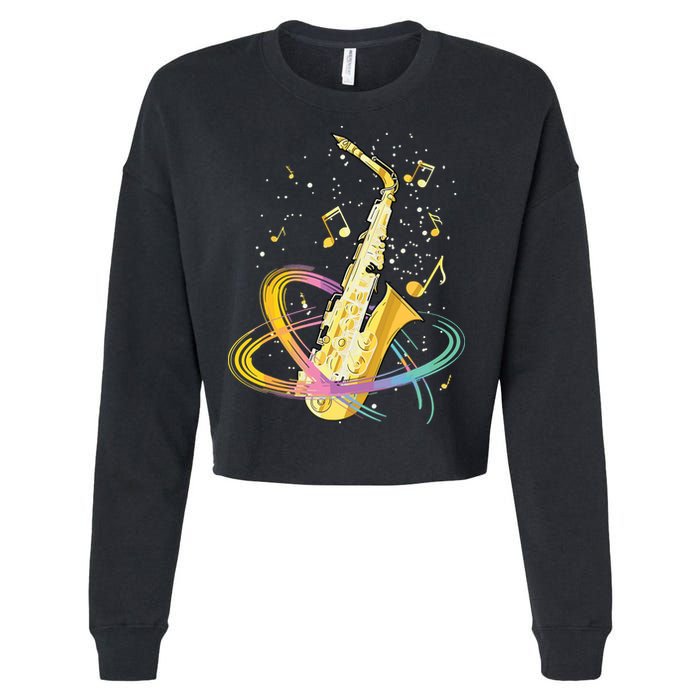 Saxophone Player Musical Notes Jazz Musician Saxophonist Sax Cropped Pullover Crew