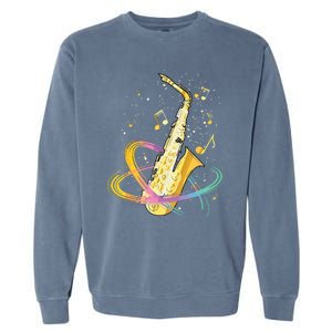 Saxophone Player Musical Notes Jazz Musician Saxophonist Sax Garment-Dyed Sweatshirt