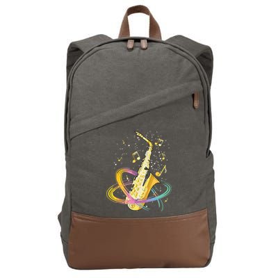 Saxophone Player Musical Notes Jazz Musician Saxophonist Sax Cotton Canvas Backpack