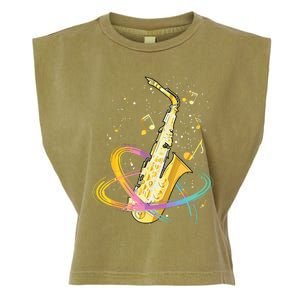 Saxophone Player Musical Notes Jazz Musician Saxophonist Sax Garment-Dyed Women's Muscle Tee