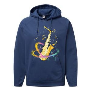 Saxophone Player Musical Notes Jazz Musician Saxophonist Sax Performance Fleece Hoodie