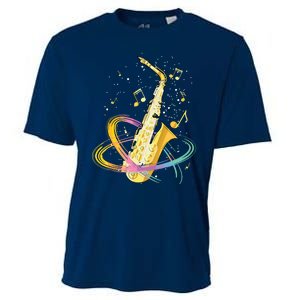 Saxophone Player Musical Notes Jazz Musician Saxophonist Sax Cooling Performance Crew T-Shirt