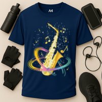 Saxophone Player Musical Notes Jazz Musician Saxophonist Sax Cooling Performance Crew T-Shirt