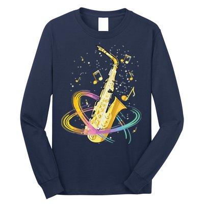 Saxophone Player Musical Notes Jazz Musician Saxophonist Sax Long Sleeve Shirt