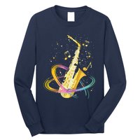 Saxophone Player Musical Notes Jazz Musician Saxophonist Sax Long Sleeve Shirt