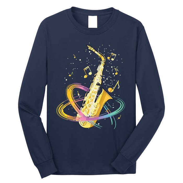 Saxophone Player Musical Notes Jazz Musician Saxophonist Sax Long Sleeve Shirt