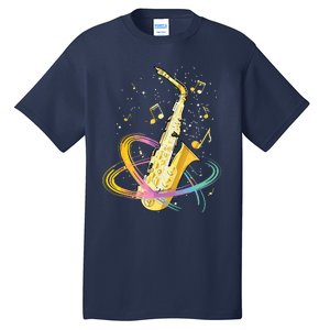 Saxophone Player Musical Notes Jazz Musician Saxophonist Sax Tall T-Shirt