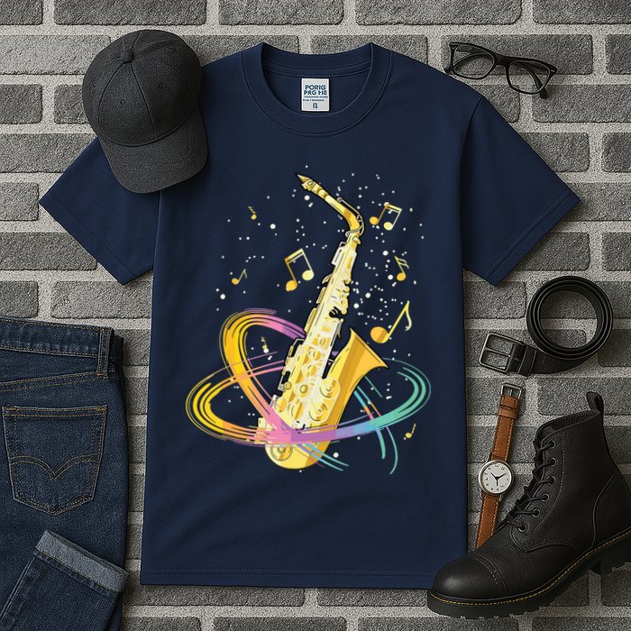Saxophone Player Musical Notes Jazz Musician Saxophonist Sax Tall T-Shirt