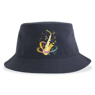 Saxophone Player Musical Notes Jazz Musician Saxophonist Sax Sustainable Bucket Hat