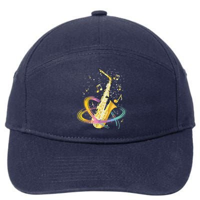 Saxophone Player Musical Notes Jazz Musician Saxophonist Sax 7-Panel Snapback Hat