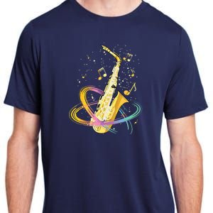 Saxophone Player Musical Notes Jazz Musician Saxophonist Sax Adult ChromaSoft Performance T-Shirt