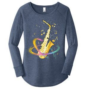 Saxophone Player Musical Notes Jazz Musician Saxophonist Sax Women's Perfect Tri Tunic Long Sleeve Shirt