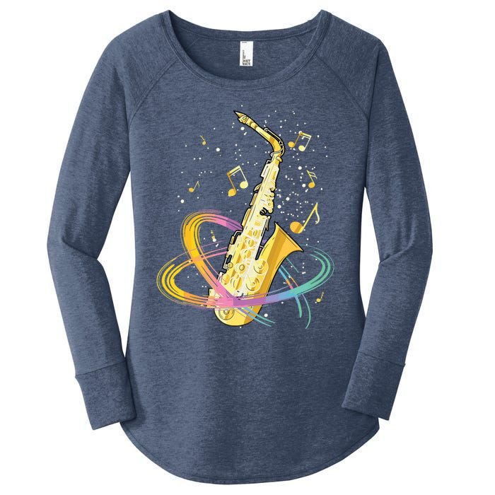 Saxophone Player Musical Notes Jazz Musician Saxophonist Sax Women's Perfect Tri Tunic Long Sleeve Shirt