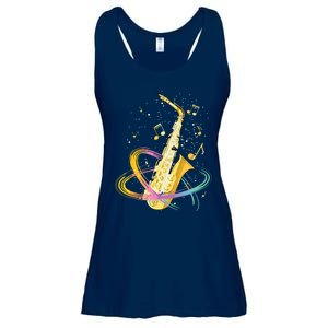 Saxophone Player Musical Notes Jazz Musician Saxophonist Sax Ladies Essential Flowy Tank