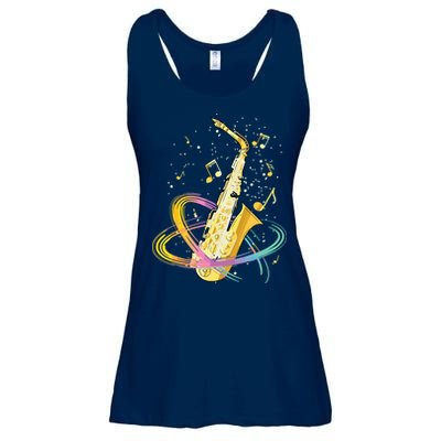 Saxophone Player Musical Notes Jazz Musician Saxophonist Sax Ladies Essential Flowy Tank
