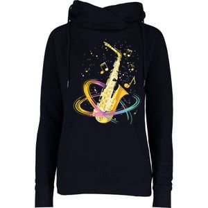 Saxophone Player Musical Notes Jazz Musician Saxophonist Sax Womens Funnel Neck Pullover Hood