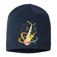 Saxophone Player Musical Notes Jazz Musician Saxophonist Sax Sustainable Beanie