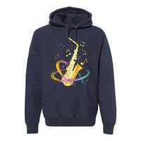 Saxophone Player Musical Notes Jazz Musician Saxophonist Sax Premium Hoodie