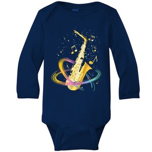 Saxophone Player Musical Notes Jazz Musician Saxophonist Sax Baby Long Sleeve Bodysuit