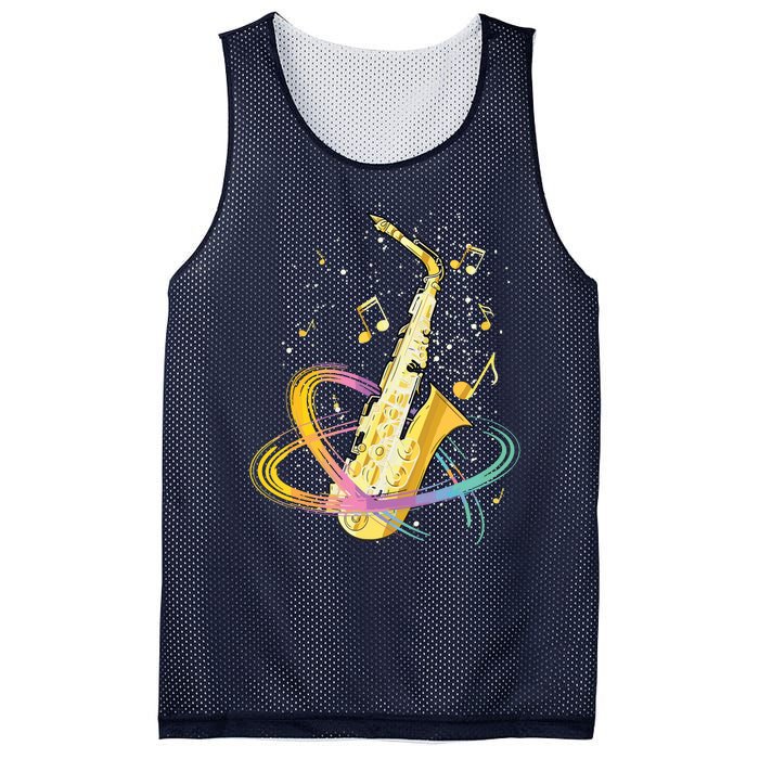 Saxophone Player Musical Notes Jazz Musician Saxophonist Sax Mesh Reversible Basketball Jersey Tank