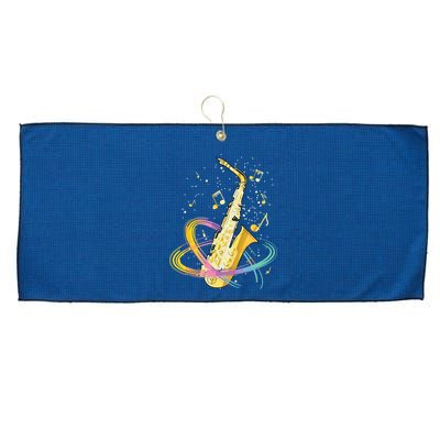 Saxophone Player Musical Notes Jazz Musician Saxophonist Sax Large Microfiber Waffle Golf Towel