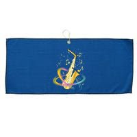 Saxophone Player Musical Notes Jazz Musician Saxophonist Sax Large Microfiber Waffle Golf Towel