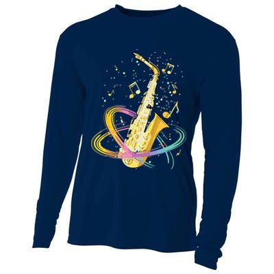 Saxophone Player Musical Notes Jazz Musician Saxophonist Sax Cooling Performance Long Sleeve Crew