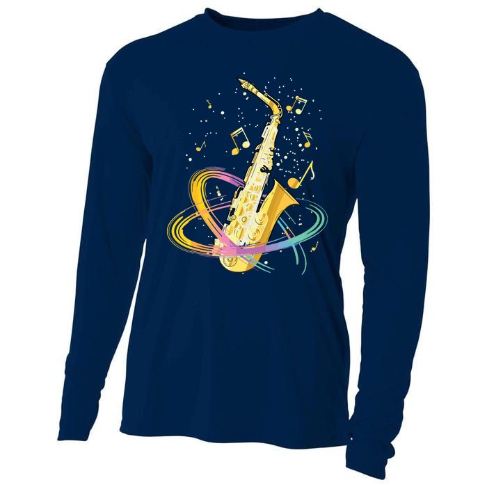 Saxophone Player Musical Notes Jazz Musician Saxophonist Sax Cooling Performance Long Sleeve Crew