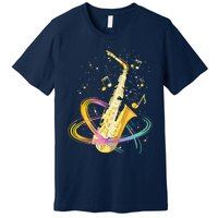 Saxophone Player Musical Notes Jazz Musician Saxophonist Sax Premium T-Shirt