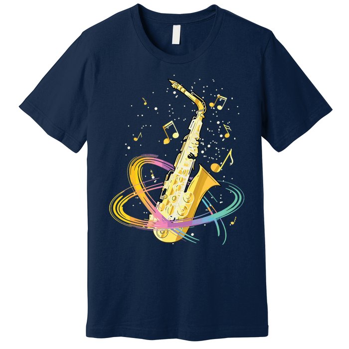 Saxophone Player Musical Notes Jazz Musician Saxophonist Sax Premium T-Shirt