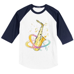 Saxophone Player Musical Notes Jazz Musician Saxophonist Sax Baseball Sleeve Shirt