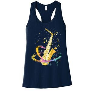 Saxophone Player Musical Notes Jazz Musician Saxophonist Sax Women's Racerback Tank