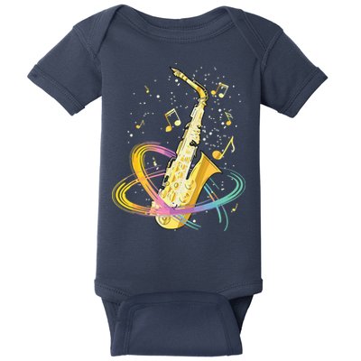 Saxophone Player Musical Notes Jazz Musician Saxophonist Sax Baby Bodysuit