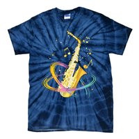 Saxophone Player Musical Notes Jazz Musician Saxophonist Sax Tie-Dye T-Shirt