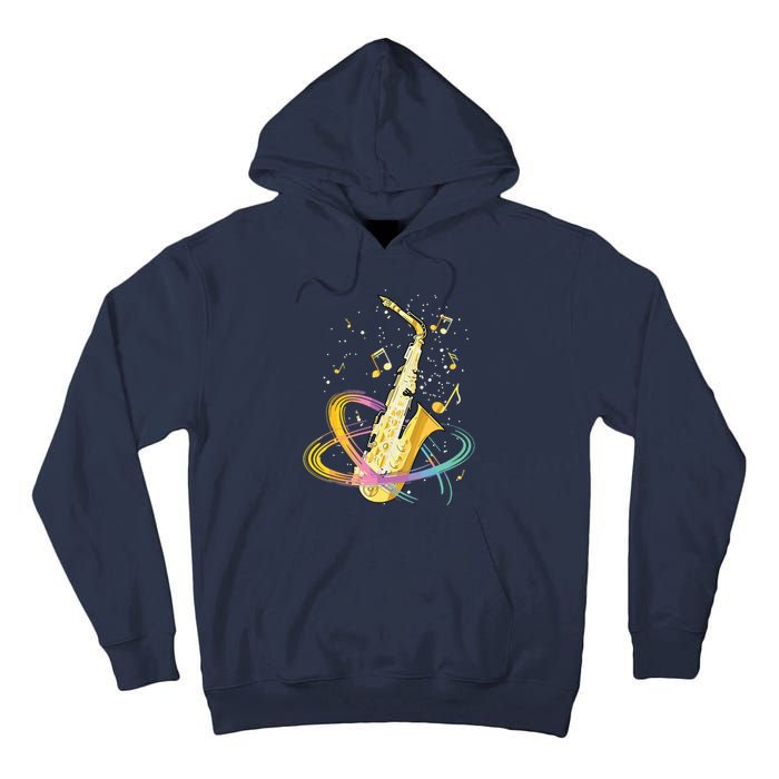 Saxophone Player Musical Notes Jazz Musician Saxophonist Sax Tall Hoodie