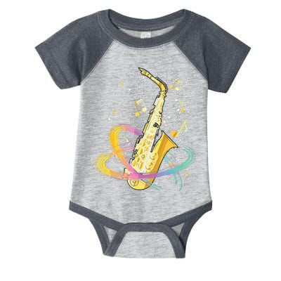 Saxophone Player Musical Notes Jazz Musician Saxophonist Sax Infant Baby Jersey Bodysuit
