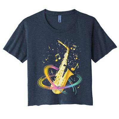 Saxophone Player Musical Notes Jazz Musician Saxophonist Sax Crop Top