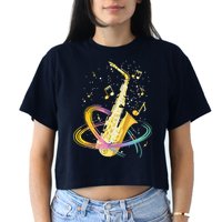Saxophone Player Musical Notes Jazz Musician Saxophonist Sax Crop Top