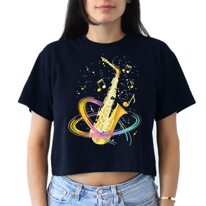 Saxophone Player Musical Notes Jazz Musician Saxophonist Sax Crop Top