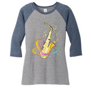 Saxophone Player Musical Notes Jazz Musician Saxophonist Sax Women's Tri-Blend 3/4-Sleeve Raglan Shirt