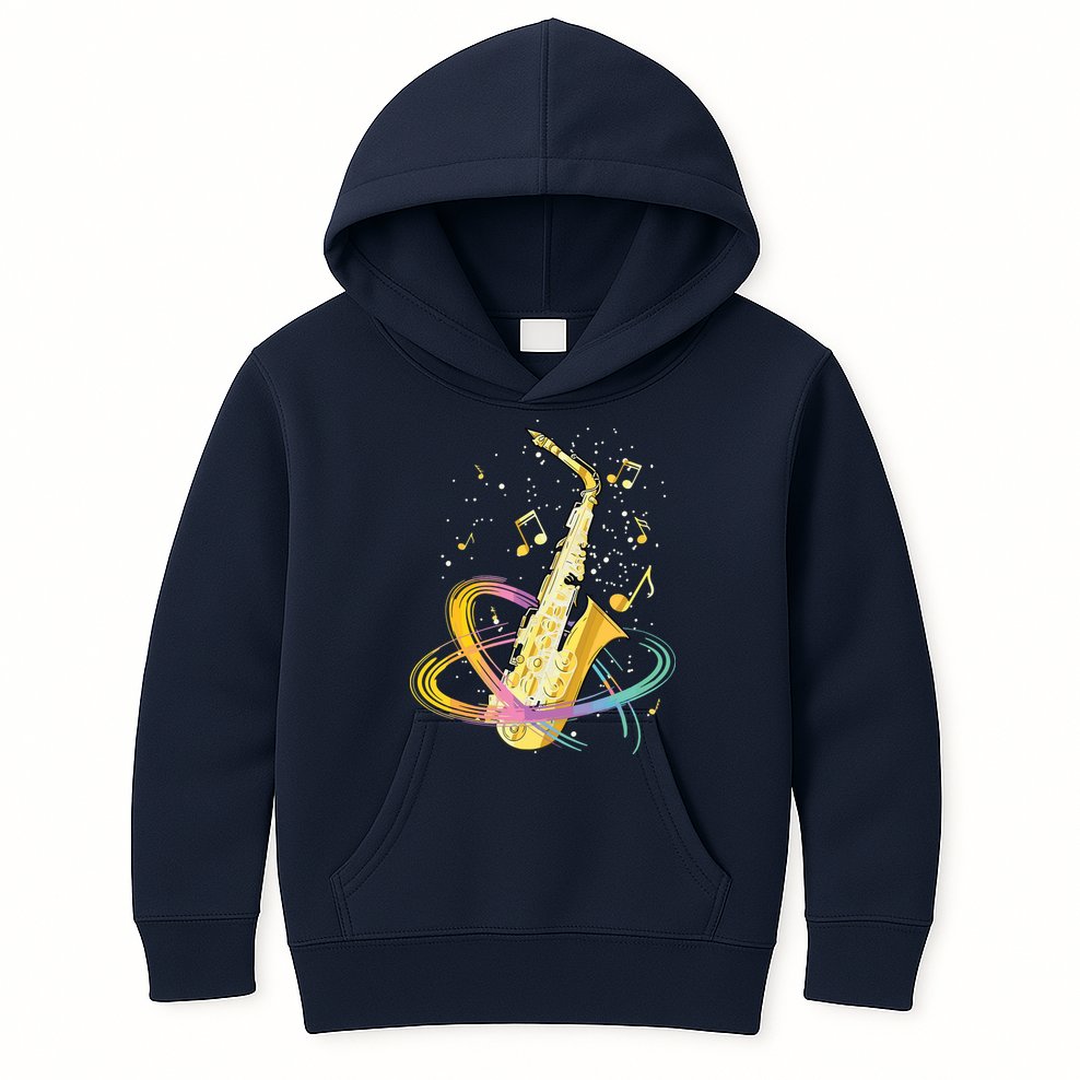 Saxophone Player Musical Notes Jazz Musician Saxophonist Sax Kids Hoodie