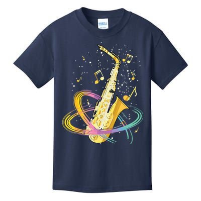Saxophone Player Musical Notes Jazz Musician Saxophonist Sax Kids T-Shirt