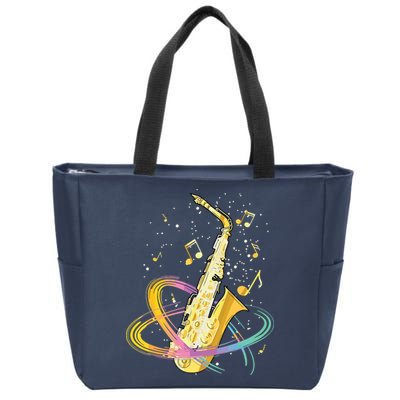 Saxophone Player Musical Notes Jazz Musician Saxophonist Sax Zip Tote Bag
