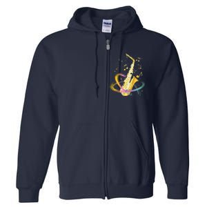 Saxophone Player Musical Notes Jazz Musician Saxophonist Sax Full Zip Hoodie