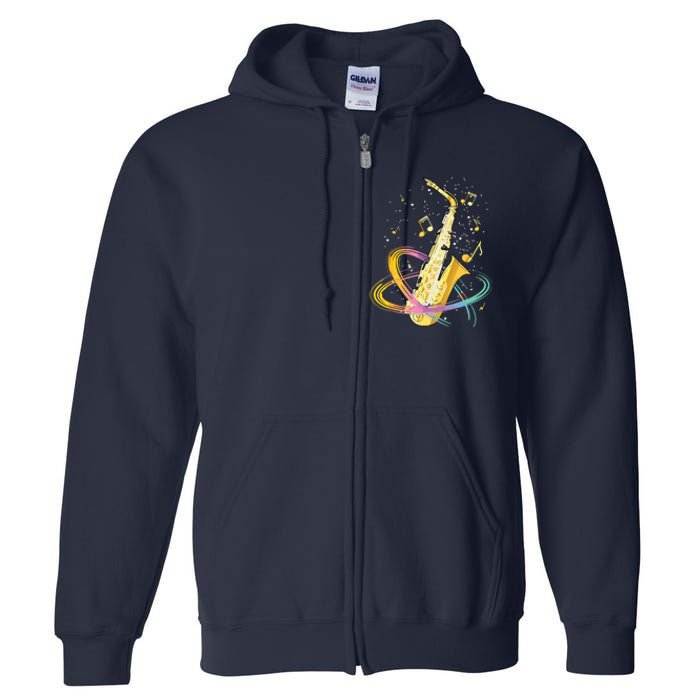 Saxophone Player Musical Notes Jazz Musician Saxophonist Sax Full Zip Hoodie