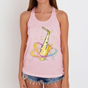 Saxophone Player Musical Notes Jazz Musician Saxophonist Sax Women's Knotted Racerback Tank