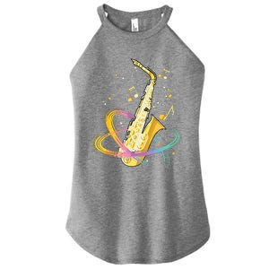 Saxophone Player Musical Notes Jazz Musician Saxophonist Sax Women’s Perfect Tri Rocker Tank