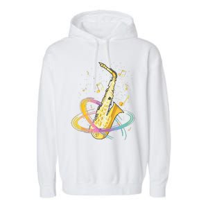 Saxophone Player Musical Notes Jazz Musician Saxophonist Sax Garment-Dyed Fleece Hoodie