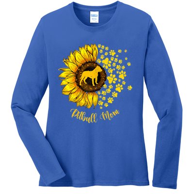 Sunflower Pitbull Mom Dog Lover Gift Ladies Long Sleeve Shirt